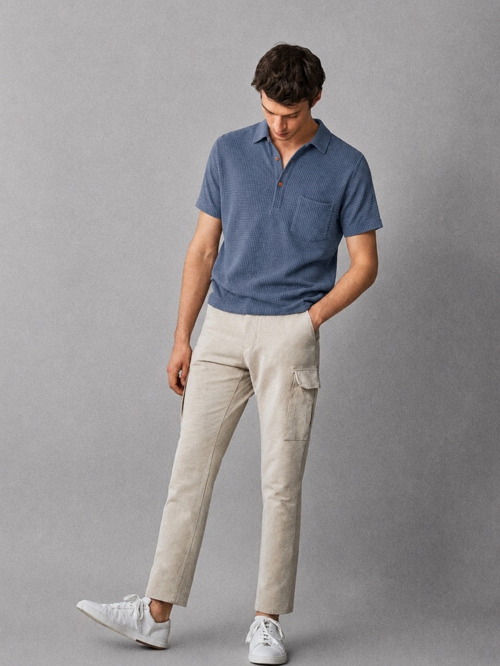 Men’s Textured Polo with Wooden Buttons